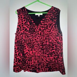 Jones Studio Vivid Red and Black Abstract Blouse